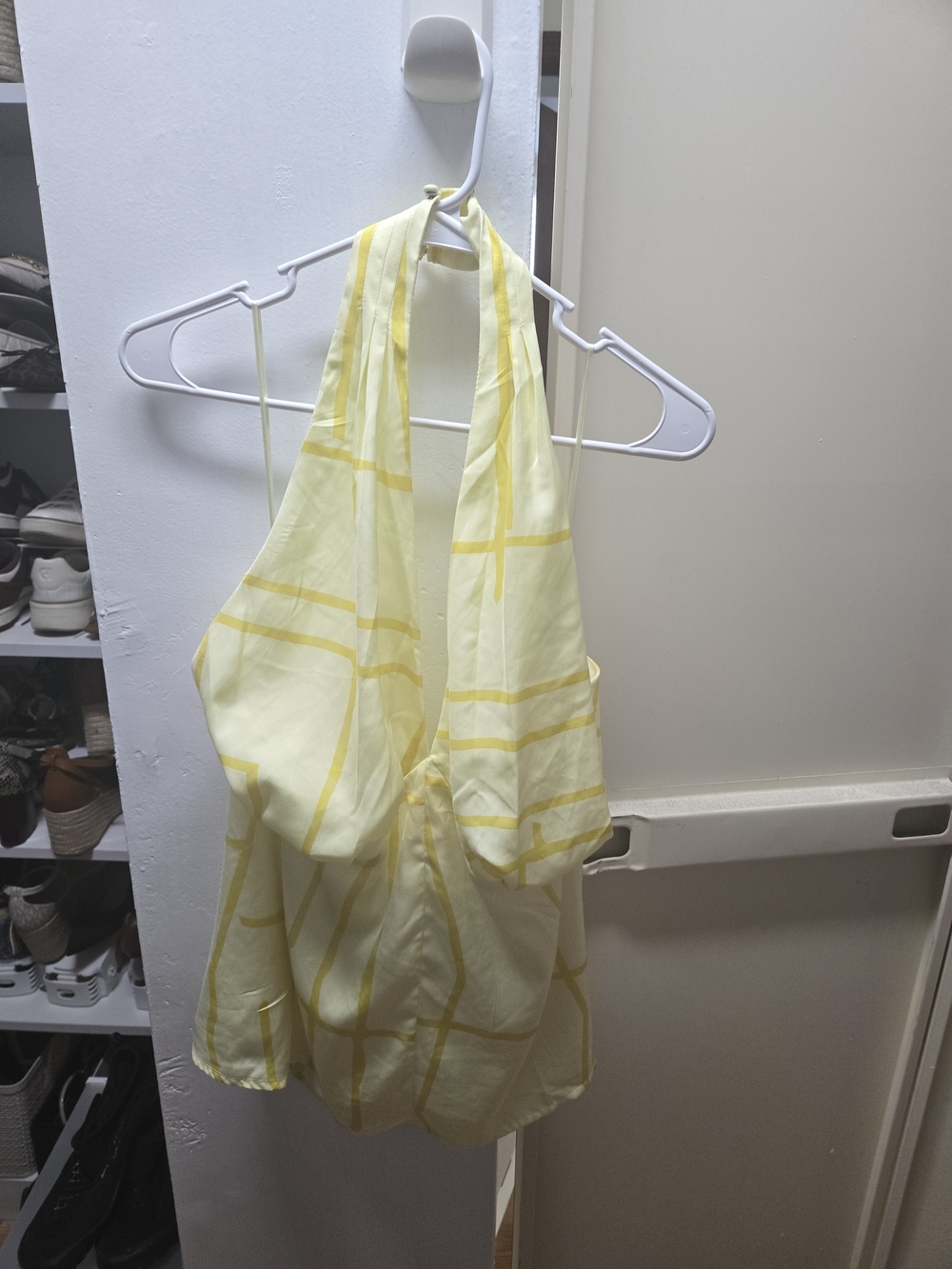 Banana Republic Pale Yellow Plaid Halter Top